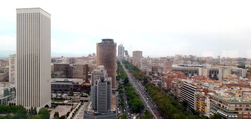 Vista aérea del Paseo de la Castellana de Madrid